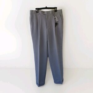 Bugatchi Uomo Mens Grey Pleated Cuffed Dress Pants Textured Tencel 36x32 NEW